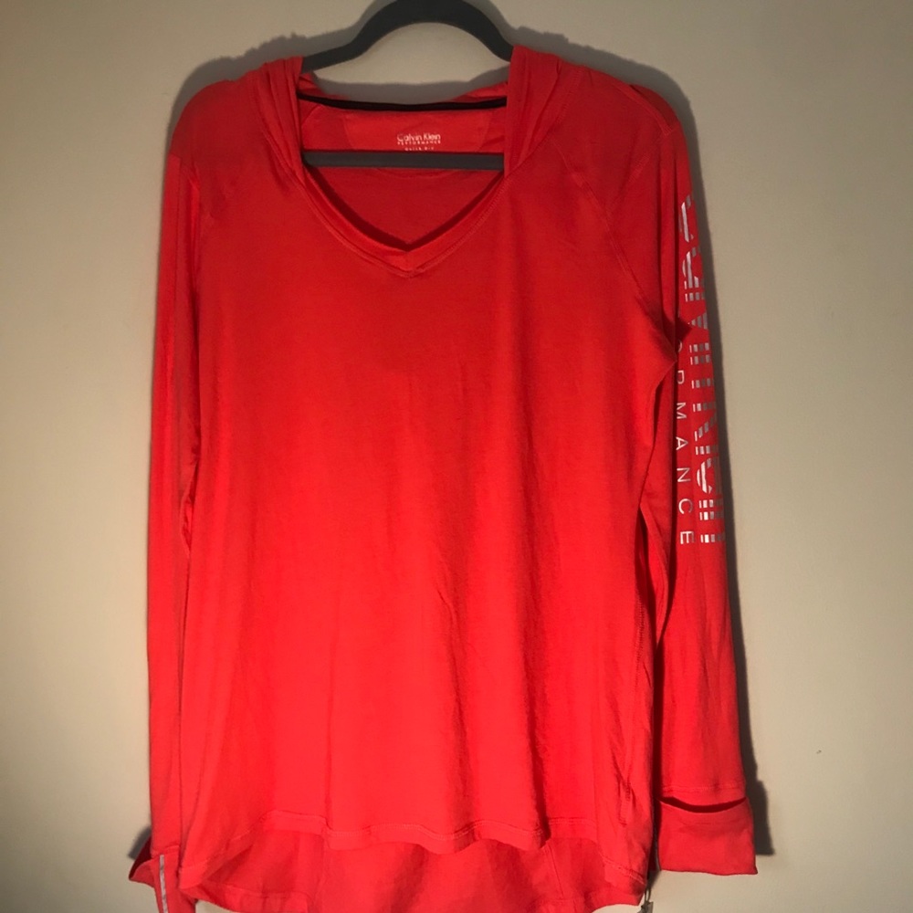 New Calvin Klein coral hooded long sleeve shirt-XL